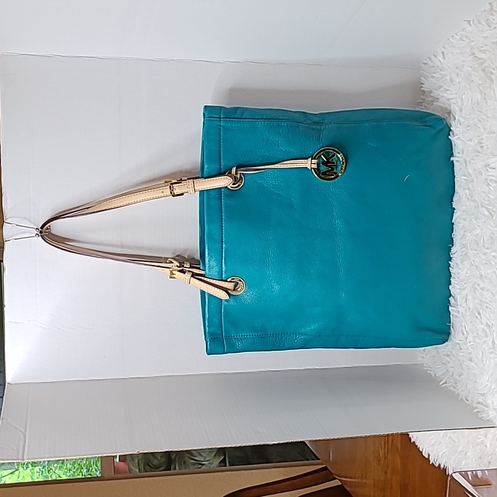 Michael Kors Turquoise Pebbled Leather Tote Bag